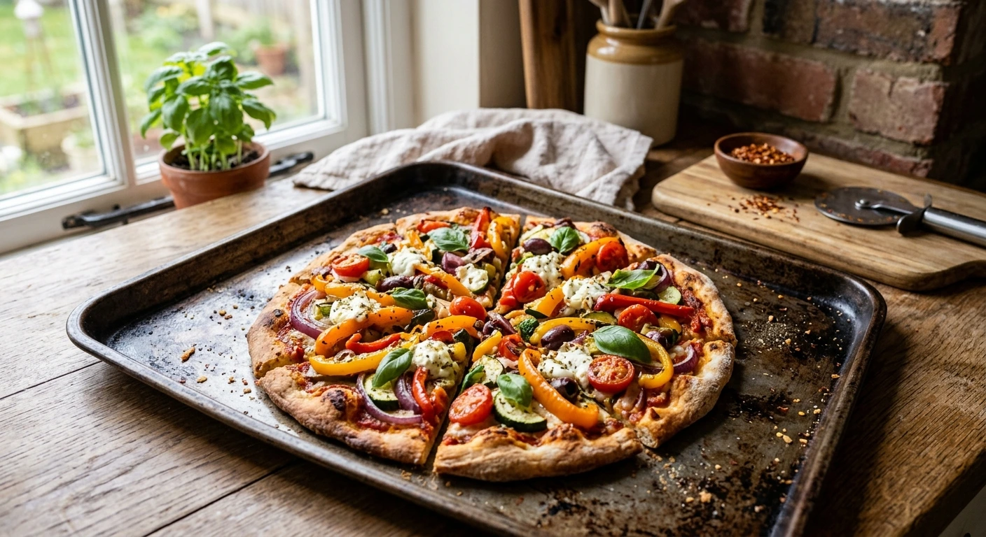 A veggie-loaded homemade pizza, proof that lighter doesn't mean boring