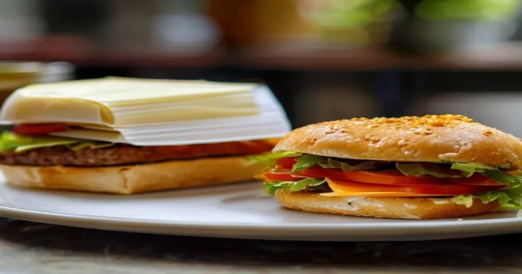 Mayo condiment packet next to a sandwich